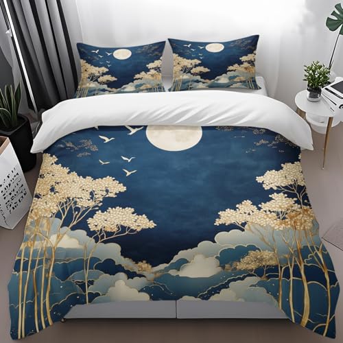 Bettdecke 200X220 Blaues Gold Microfibre Bettwäsche-Sets,Bettbezug Mit 2 X Pillow,Bettwäsche Set,Jahreszeiten Herbst Bettwäsche, Soft Duvet Cover, Breathable Deckenbezug von ZAHHYG