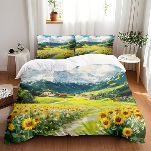 Bettdecke 200X220 Landschaft Microfibre Bettwäsche-Sets,Bettbezug Mit 2 X Pillow,Bettwäsche Set,Jahreszeiten Herbst Bettwäsche, Soft Duvet Cover, Breathable Deckenbezug von ZAHHYG
