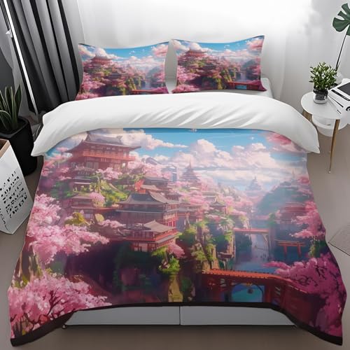 Bettdecke 200X220 Rosa Gebäude Microfibre Bettwäsche-Sets,Bettbezug Mit 2 X Pillow,Bettwäsche Set,Jahreszeiten Herbst Bettwäsche, Soft Duvet Cover, Breathable Deckenbezug von ZAHHYG