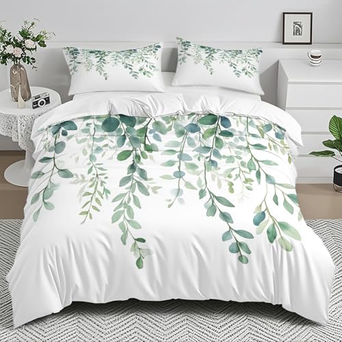 Bettdecke 240X220 Grüner Druck Microfibre Bettwäsche-Sets,Bettbezug Mit 2 X Pillow,Bettwäsche Set,Jahreszeiten Herbst Bettwäsche, Soft Duvet Cover, Breathable Deckenbezug von ZAHHYG