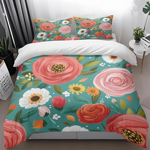 Bettdecke 240X260 Blumendruck Microfibre Bettwäsche-Sets,Bettdecke 135X200 Set Mit Kissen,Bettwäsche Set,Jahreszeiten Herbst Bettwäsche, Soft Duvet Cover, Breathable Deckenbezug von ZAHHYG