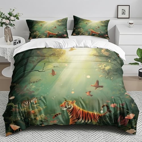 Bettdecke 240X260 Grünes Muster Microfibre Bettwäsche-Sets,Bettdecke 135X200 Set Mit Kissen,Bettwäsche Set,Jahreszeiten Herbst Bettwäsche, Soft Duvet Cover, Breathable Deckenbezug von ZAHHYG