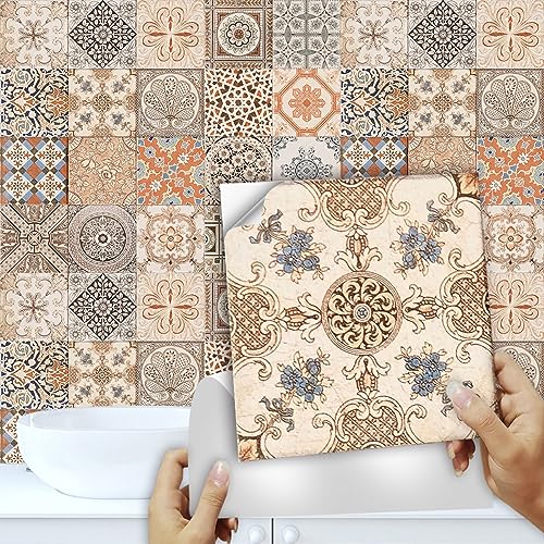 Fliesenaufkleber 20X20CM Retro Küchenrückwand Folie 3d Fliesenaufkleber Bad PVC Klebefliesen Wasserdicht Selbstklebende Fliesen Leicht zu Schrubben Klebefliesen Boden(10PC) von ZAHHYG