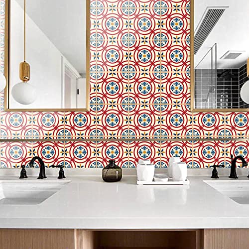 Fliesenaufkleber Beige Rot Blau Klebefliesen 3D Küchenrückwand Folie Wasserdicht Fliesenfolie Vinyl Selbstklebende Fliesen Aufkleber Fliesen für Bad Wohnzimmer Küche Deko15 Stück(10X10cm) von ZAHHYG