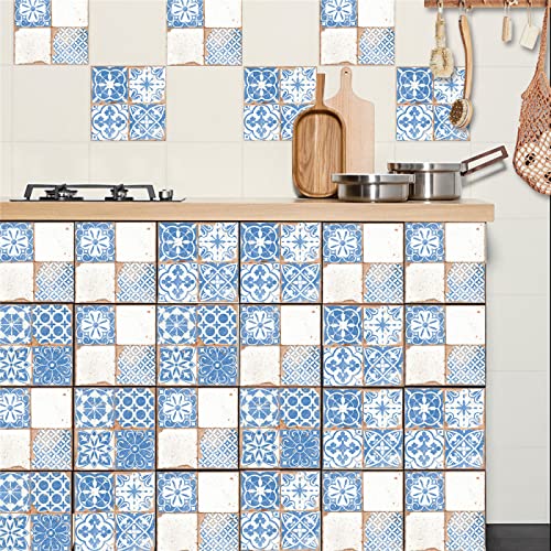 Fliesenaufkleber Blau Weiß Barock Küchenrückwand Folie 3d Fliesenaufkleber Bad PVC Klebefliesen Wasserdicht Selbstklebende Fliesen Leicht zu Schrubben Klebefliesen Boden10 Stück(10X10cm) von ZAHHYG