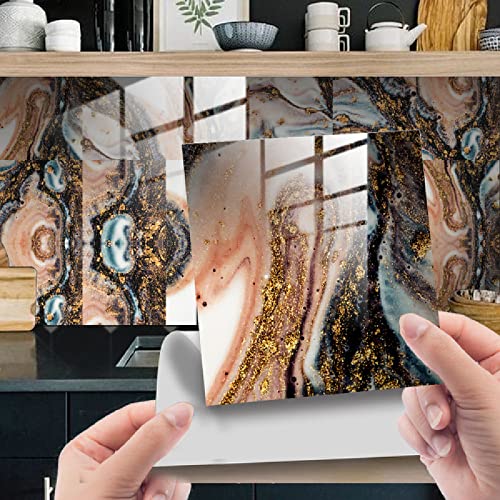 Fliesenaufkleber Brauner Schwarzer Marmor Klebefliesen 3D Küchenrückwand Folie Wasserdicht Fliesenfolie Vinyl Selbstklebende Fliesen Aufkleber Fliesen für Bad Wohnzimmer und Küche Deko10Stück(10X10cm) von ZAHHYG