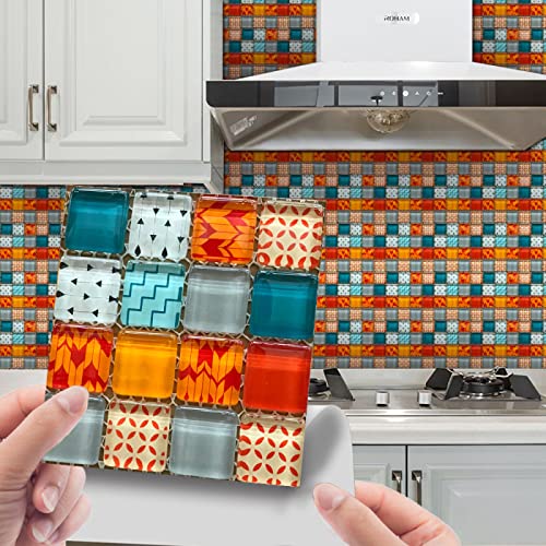 ZAHHYG Fliesenaufkleber Buntes Vintages Mosaik Küchenrückwand Folie 3d Fliesenaufkleber Bad PVC Klebefliesen Wasserdicht Selbstklebend Fliesen Boden 10 Stück(20X20cm) von ZAHHYG