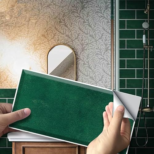 Fliesenaufkleber Dunkelgrün Küchenrückwand Folie 3d Fliesenaufkleber Bad PVC Klebefliesen Wasserdicht Selbstklebende Fliesen Leicht zu Schrubben Klebefliesen Boden27 PC(10x20cm) von ZAHHYG