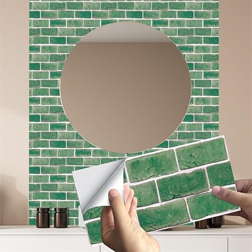 Fliesenaufkleber Grüne Ziegel Küchenrückwand Folie 3d Fliesenaufkleber Bad PVC Klebefliesen Wasserdicht Selbstklebende Fliesen Leicht zu Schrubben Klebefliesen Boden30 PC(15x30cm) von ZAHHYG