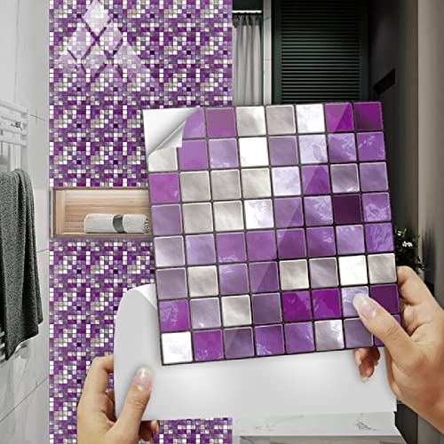 Fliesenaufkleber Lila Mosaik Klebefliesen 3D Küchenrückwand Folie Wasserdicht Fliesenfolie Vinyl Selbstklebende Fliesen Aufkleber Fliesen für Bad Wohnzimmer Küche Deko10 Stück(15X15cm) von ZAHHYG