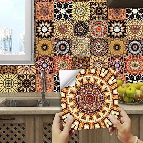 Fliesenaufkleber Retro Sonnenblume Küchenrückwand Folie 3d Fliesenaufkleber Bad PVC Klebefliesen Wasserdicht Selbstklebende Fliesen Leicht zu Schrubben Klebefliesen Boden10 PC(15x15cm) von ZAHHYG