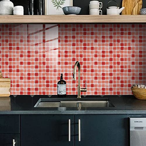 Fliesenaufkleber Rosa Mosaik Küchenrückwand Folie 3d Fliesenaufkleber Bad PVC Klebefliesen Wasserdicht Selbstklebende Fliesen Leicht zu Schrubben Klebefliesen Boden10 Stück(20X20cm) von ZAHHYG