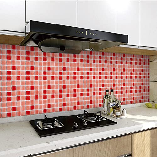 Fliesenaufkleber Rot Rosa Mosaik Küchenrückwand Folie 3d Fliesenaufkleber Bad PVC Klebefliesen Wasserdicht Selbstklebende Fliesen Leicht zu Schrubben Klebefliesen Boden10 Stück(10X10cm) von ZAHHYG