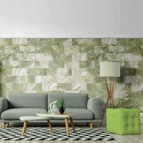Fliesenaufkleber Salbei Grün Klebefliesen Küche 3d Wandpaneele Selbstklebend PVC Fliesenaufkleber Bad Wasserdicht Selbstklebende Fliesen Leicht Zu Schrubben Fliesensticker64 PC(10x20cm) von ZAHHYG