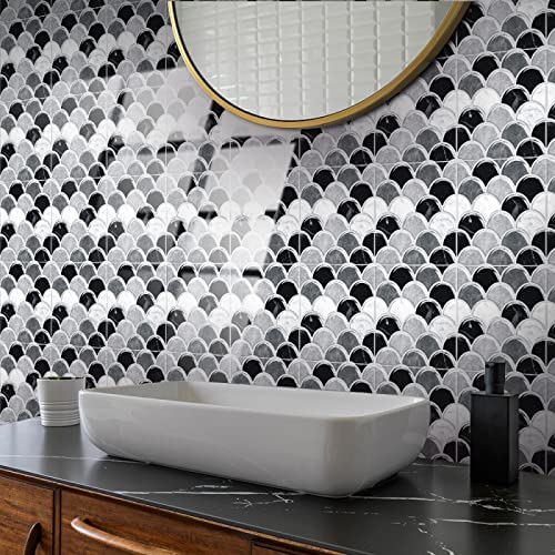 Fliesenaufkleber Schwarze Graue Schuppen Küchenrückwand Folie 3d Fliesenaufkleber Bad PVC Klebefliesen Wasserdicht Selbstklebende Fliesen Leicht zu Schrubben Klebefliesen Boden25 Stück(15X15cm) von ZAHHYG