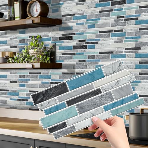 Fliesenaufkleber Türkis Klebefliesen Küche 3d Wandpaneele Selbstklebend PVC Fliesenaufkleber Bad Wasserdicht Selbstklebende Fliesen Leicht Zu Schrubben Fliesensticker48 PC(12x24cm) von ZAHHYG