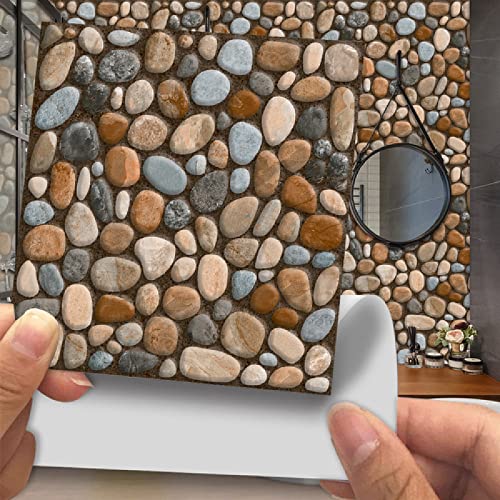 Fliesenaufkleber Vintage Kieselsteine Klebefliesen 3D Küchenrückwand Folie Wasserdicht Fliesenfolie Vinyl Selbstklebende Fliesen Aufkleber Fliesen für Bad Wohnzimmer und Küche Deko20 Stück(15X15cm) von ZAHHYG