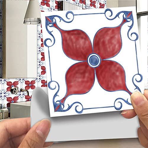 Fliesenaufkleber Weiße Rote Blüten Küchenrückwand Folie 3d Fliesenaufkleber Bad PVC Klebefliesen Wasserdicht Selbstklebende Fliesen Leicht zu Schrubben Klebefliesen Boden20 Stück(15X15cm) von ZAHHYG