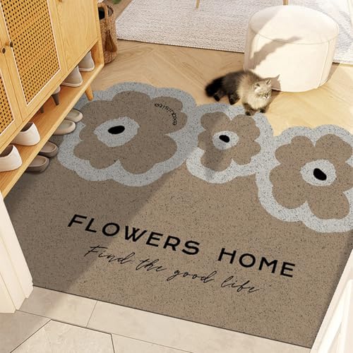 Fußmatte Khaki Blume Schmutzfangmatte Eingangsbereich Fussmatte Innen & Außen, rutschfeste Türmatte，PVC Fußmatten Haustür Waschbar von ZAHHYG