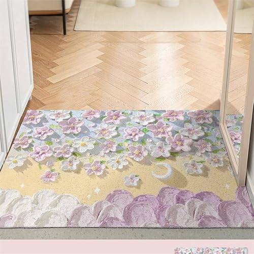 Fußmatte Lila Blumen Schmutzfangmatte Eingangsbereich Fussmatte Innen & Außen, rutschfeste Türmatte，PVC Fußmatten Haustür Waschbar von ZAHHYG