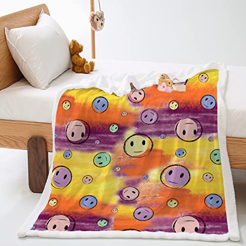 Kuscheldecke Bunter Smiley-Print Decke Mikrofaser Kuscheldecke Flauschig Langlebig Fleecedecke Zweiseitige Couchdecke Dick & Warm Wolldecken für Couch(150x200cm) von ZAHHYG