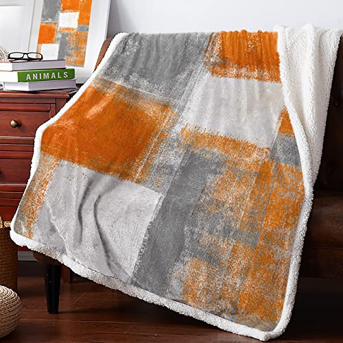 Kuscheldecke Orange Grau Geometrisch Decke Mikrofaser Kuscheldecke Flauschig Langlebig Fleecedecke Zweiseitige Couchdecke Dick & Warm Wolldecken für Couch(150x200cm) von ZAHHYG