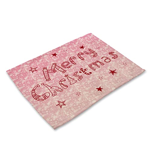 Platzdeckchen Abwaschbar Rosa Weihnachten Platzset 8er Set rutschfest Tischsets Abwaschbar Flachs Abgrifffeste Hitzebeständig Schmutzabweisend Platzsets für Küche Speisetisch 45x30cm von ZAHHYG