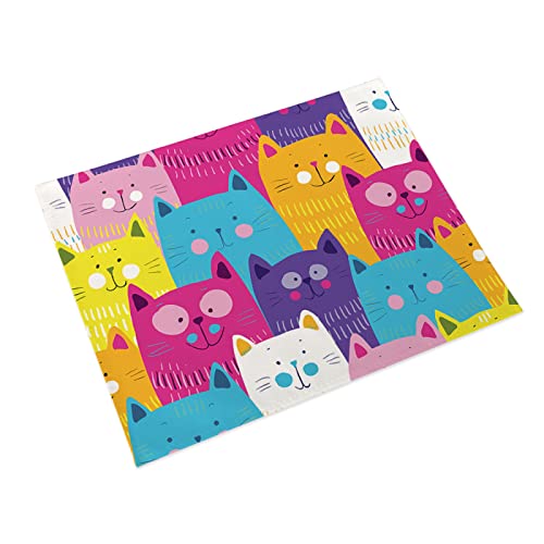 Platzset Abwischbar Bunte Katze Platzset 2er Set rutschfest Tischsets Abwaschbar PVC Abgrifffeste Hitzebeständig Platzdeckchen Schmutzabweisend Platzsets für Küche Speisetisch 45x30cm von ZAHHYG