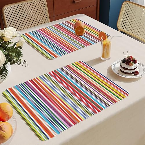 Platzset Abwischbar Bunte Streifen Platzset 2Er Set rutschfest Tischsets Abwaschbar PVC Abgrifffeste Hitzebeständig Platzdeckchen Schmutzabweisend Platzsets Für Küche Speisetisch Platzset Abwischbar Bunte Streifen Platzset 2Er Set rutschfest Tischsets Abwaschbar PVC Abgrifffeste Hitzebeständig Platzdeckchen Schmutzabweisend Platzsets Für Küche Speisetisch von ZAHHYG