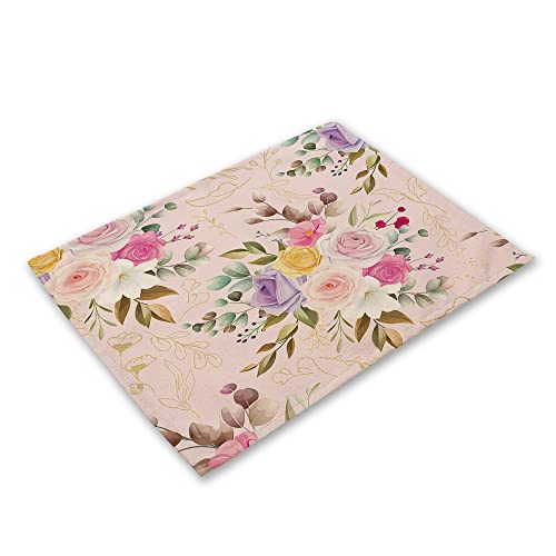 Platzset Abwischbar Rosa Blumen Platzset 2er Set rutschfest Tischsets Abwaschbar Flachs Abgrifffeste Hitzebeständig Platzdeckchen Schmutzabweisend Platzsets für Küche Speisetisch Platzset Abwischbar Rosa Blumen Platzset 2er Set rutschfest Tischsets Abwaschbar Flachs Abgrifffeste Hitzebeständig Platzdeckchen Schmutzabweisend Platzsets für Küche Speisetisch von ZAHHYG