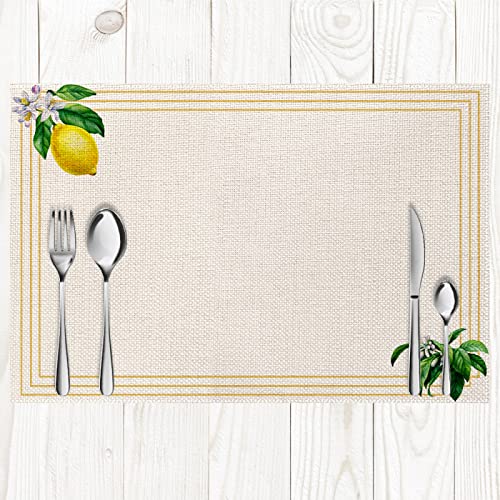 Platzsets Abwaschbar Zitrone Platzset 6er Set rutschfest Tischsets Abwaschbar Flachs Abgrifffeste Hitzebeständig Platzdeckchen Schmutzabweisend Platzsets für Küche Speisetisch von ZAHHYG