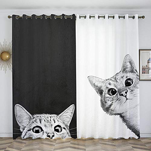 Scheibengardine Schwarze Und Weiße Tierhaare Samtvorhänge Blickdicht Vorhänge mit Ösen Thermogardine Ösenvorhang Verdunkelungsgardinen für Schlafzimmer Wohnzimmer,1 Paar 2 x 75 x 166 cm von ZAHHYG