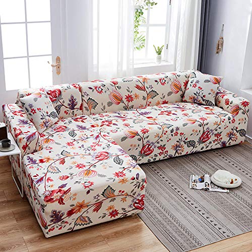 Sofabezug Ecksofa Vintage Blumen Sofaüberwurf Sofa Überzug Stretchy Couchbezug Sofa Bezug Ecksofa Überwurf Sofabezüge Antirutsch Sofahusse Jacquard Sofaüberzug 4 Places (235cm-300cm) von ZAHHYG