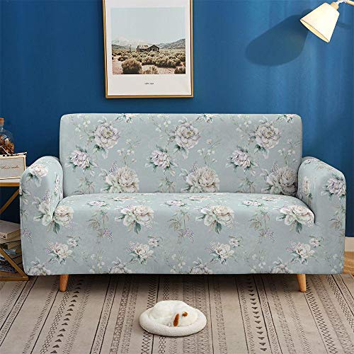 Sofabezug Hellblaue Blumen Sofa Überzug Sofaüberwurf Stretchy Couchbezug Sofa Bezug Ecksofa Überwurf Sofabezüge Antirutsch Sofahusse Jacquard Sofaüberzug 1 Place (90cm-140cm) von ZAHHYG