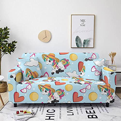 Sofaüberwurf Blaues Liebes-Einhorn Sofabezug Sofa Überzug Stretchy Couchbezug Sofa Bezug Ecksofa Überwurf Sofabezüge Antirutsch Sofahusse Jacquard Sofaüberzug 2 Places (145cm-185cm) von ZAHHYG