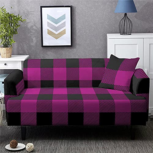 Sofaüberwurf Lila Schwarzes Karo Sofabezug Sofa Überzug Stretchy Couchbezug Sofa Bezug Ecksofa Überwurf Sofabezüge Antirutsch Sofahusse Jacquard Sofaüberzug 2 Places (145cm-185cm) von ZAHHYG