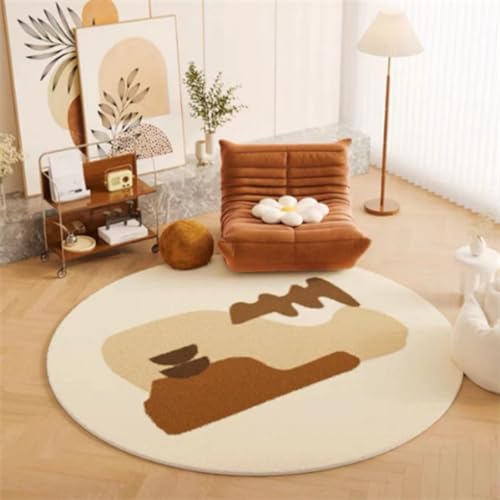 Teppich Rund 100cm Kurzflor rutschfest Beige Braun Waschbar Kurzflor Moderne rutschfest Wohnzimmer Teppich, fürs Schlafzimmer, Inderzimmer Teppich Rund 100cm Kurzflor rutschfest Beige Braun Waschbar Kurzflor Moderne rutschfest Wohnzimmer Teppich, fürs Schlafzimmer, Inderzimmer von ZAHHYG
