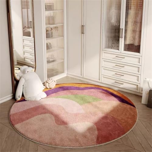Teppich Rund 100cm Kurzflor rutschfest Rosa Lila Waschbar Kurzflor Moderne rutschfest Wohnzimmer Teppich, fürs Schlafzimmer, Inderzimmer von ZAHHYG