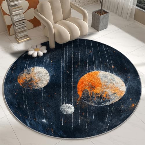 Teppich Rund 100cm Kurzflor rutschfest Schwarz Orange Waschbar Kurzflor Moderne rutschfest Wohnzimmer Teppich, fürs Schlafzimmer, Inderzimmer Teppich Rund 100cm Kurzflor rutschfest Schwarz Orange Waschbar Kurzflor Moderne rutschfest Wohnzimmer Teppich, fürs Schlafzimmer, Inderzimmer von ZAHHYG