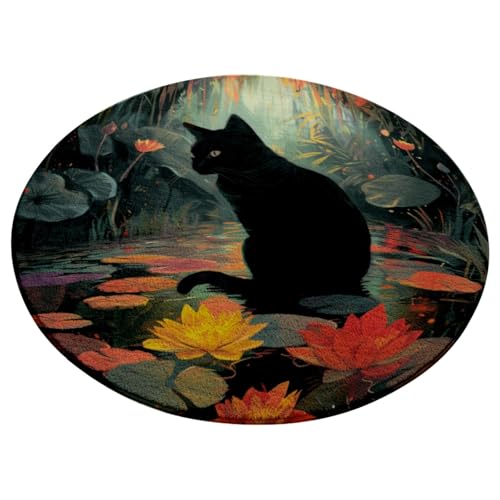 Teppich Rund 100cm Kurzflor rutschfest Schwarz Orange Waschbar Kurzflor Moderne rutschfest Wohnzimmer Teppich, fürs Schlafzimmer, Inderzimmer Teppich Rund 100cm Kurzflor rutschfest Schwarz Orange Waschbar Kurzflor Moderne rutschfest Wohnzimmer Teppich, fürs Schlafzimmer, Inderzimmer von ZAHHYG