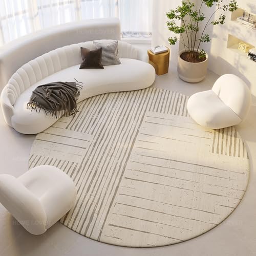 Teppich Rund 120 Waschbar Beige Rutschfester Kurzflor Teppich Wohnzimmer, Schlafzimmer Carpet für Büro Eingangsbereich Teppich Rund 120 Waschbar Beige Rutschfester Kurzflor Teppich Wohnzimmer, Schlafzimmer Carpet für Büro Eingangsbereich von ZAHHYG