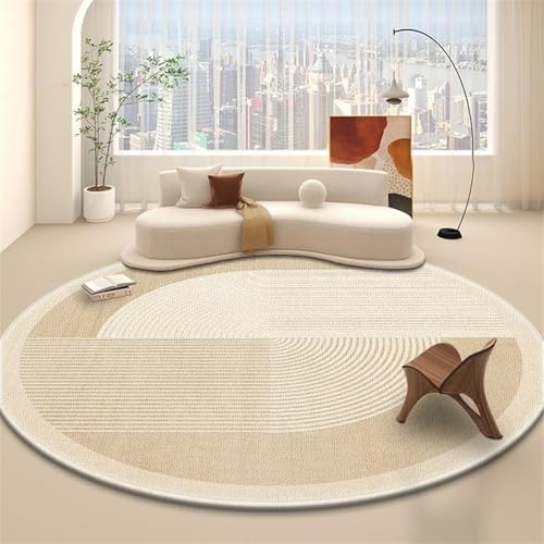 Teppich Rund 120 Waschbar Beige Rutschfester Kurzflor Teppich Wohnzimmer, Schlafzimmer Carpet für Büro Eingangsbereich von ZAHHYG