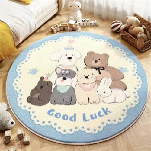 Teppich Rund 120 Waschbar Blau Beige Rutschfester Kurzflor Teppich Wohnzimmer, Schlafzimmer Carpet für Büro Eingangsbereich von ZAHHYG