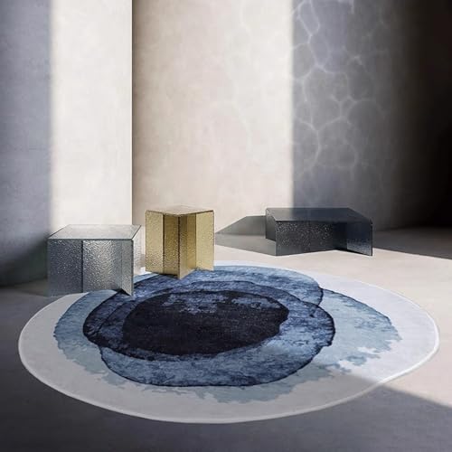 Teppich Rund 120 Waschbar Blau Rutschfester Kurzflor Teppich Wohnzimmer, Schlafzimmer Carpet für Büro Eingangsbereich von ZAHHYG