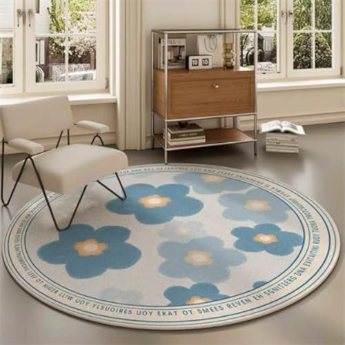 Teppich Rund 120 Waschbar Blaue Blumen Rutschfester Kurzflor Teppich Wohnzimmer, Schlafzimmer Carpet für Büro Eingangsbereich Teppich Rund 120 Waschbar Blaue Blumen Rutschfester Kurzflor Teppich Wohnzimmer, Schlafzimmer Carpet für Büro Eingangsbereich von ZAHHYG
