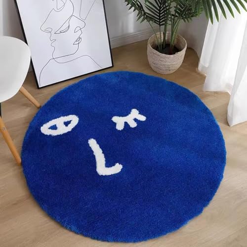 Teppich Rund 120 Waschbar Blauer Minimalist Rutschfester Kurzflor Teppich Wohnzimmer, Schlafzimmer Carpet für Büro Eingangsbereich von ZAHHYG