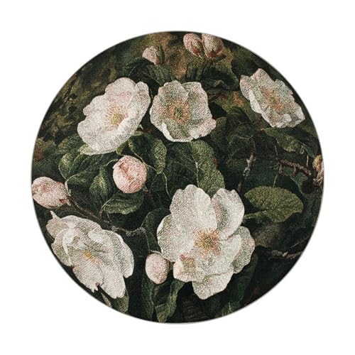 Teppich Rund 120 Waschbar Blumen Grün Rutschfester Kurzflor Teppich Wohnzimmer, Schlafzimmer Carpet für Büro Eingangsbereich von ZAHHYG