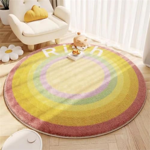 Teppich Rund 120 Waschbar Gelb Lila Rutschfester Kurzflor Teppich Wohnzimmer, Schlafzimmer Carpet für Büro Eingangsbereich Teppich Rund 120 Waschbar Gelb Lila Rutschfester Kurzflor Teppich Wohnzimmer, Schlafzimmer Carpet für Büro Eingangsbereich von ZAHHYG