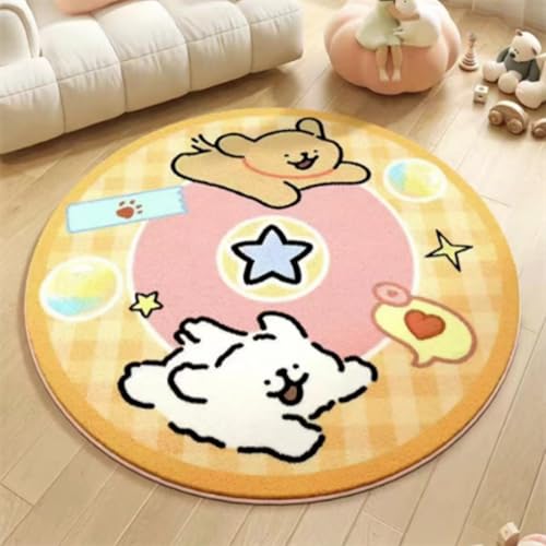 Teppich Rund 120 Waschbar Gelber Welpen Rutschfester Kurzflor Teppich Wohnzimmer, Schlafzimmer Carpet für Büro Eingangsbereich Teppich Rund 120 Waschbar Gelber Welpen Rutschfester Kurzflor Teppich Wohnzimmer, Schlafzimmer Carpet für Büro Eingangsbereich von ZAHHYG