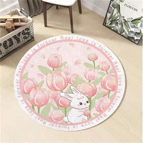 Teppich Rund 120 Waschbar Rosa Blumen Rutschfester Kurzflor Teppich Wohnzimmer, Schlafzimmer Carpet für Büro Eingangsbereich Teppich Rund 120 Waschbar Rosa Blumen Rutschfester Kurzflor Teppich Wohnzimmer, Schlafzimmer Carpet für Büro Eingangsbereich von ZAHHYG
